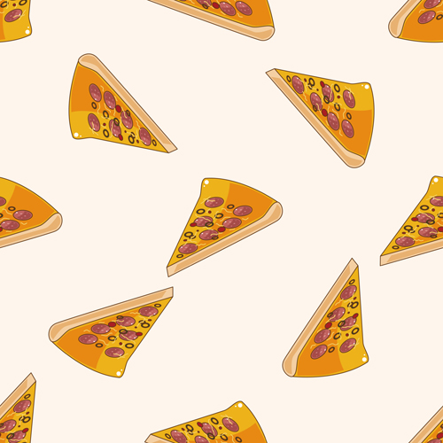 Cartoon pizza pattern seamless vectors 04   