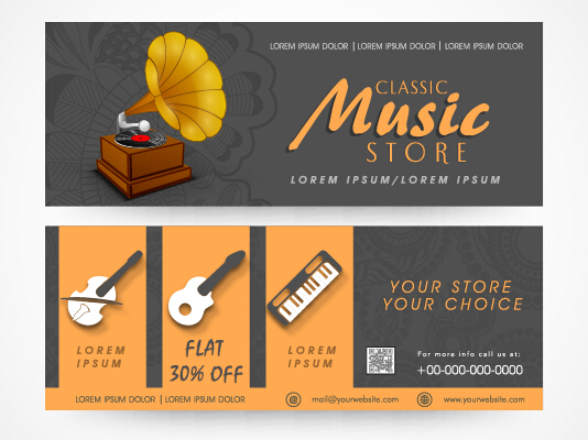 Creative music banners set vector 01 music creative banners   