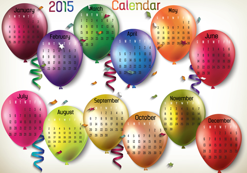 Colored balloon calendar 2015 vector material colored calendar balloon 2015   