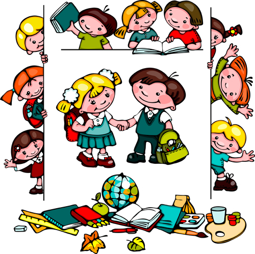 Cartoon school children cute design vector 02 school cute children cartoon   