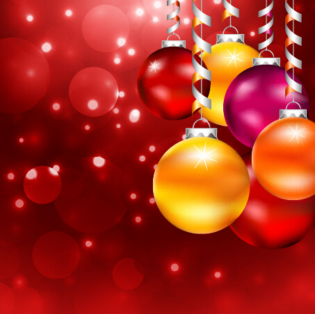 Colored christmas baubles with red background vector red background colored christmas baubles   