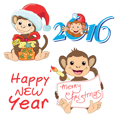 Funny monkey with 2016 new year vectors 03 year new monkey funny 2016   