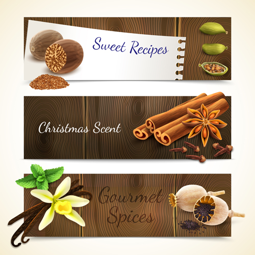 Gourmet spices banners vector spices gourmet banners banner   