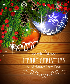 Wooden background with christmas ornament vector 01 wooden ornament christmas background   