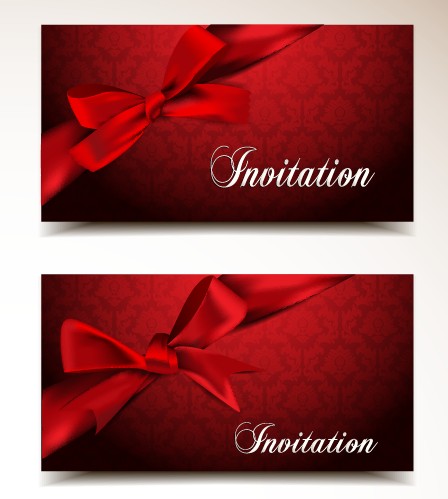 Red bow and red background Invitation cards vector 01 red background invitation cards invitation card background   