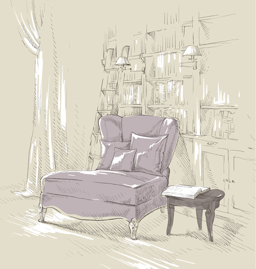 Hand drawn furniture home vector set 12 home hand drawn furniture   