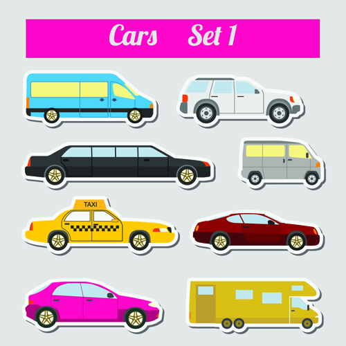 Set of transportation stickers vector material 04 transportation stickers   