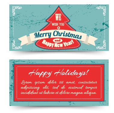 Vintage Christmas tree ribbon cards vector vintage ribbon christmas tree christmas cards   