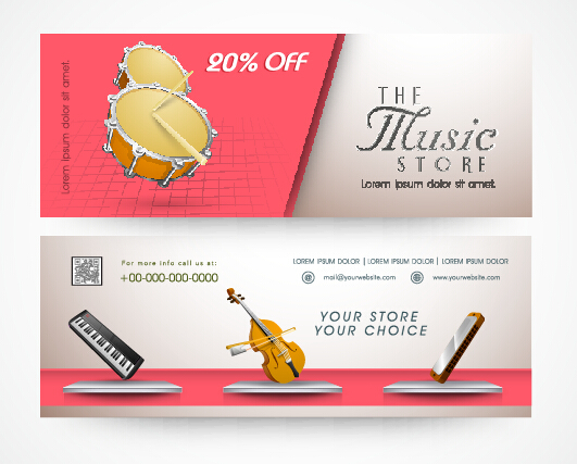 Creative music banners set vector 02   