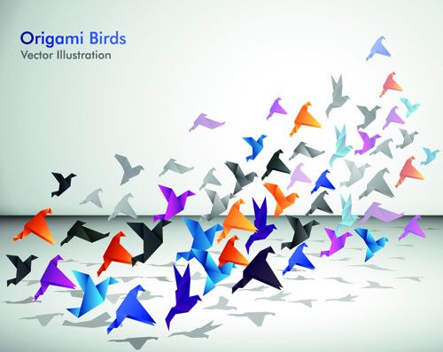 Set of Flight Origami birds vector Illustration 02 origami illustration flight birds bird   