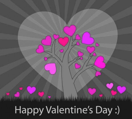 Tree with pink hearts background vector   