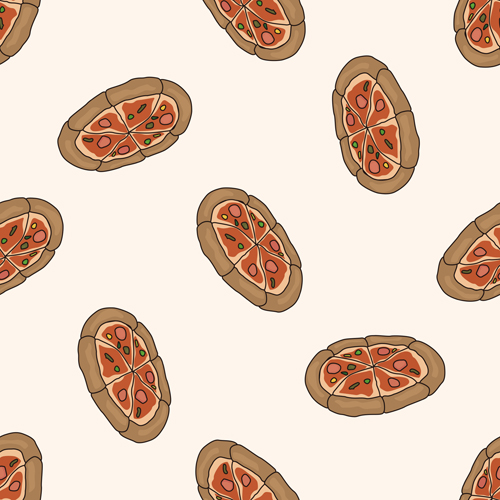 Cartoon pizza pattern seamless vectors 03   