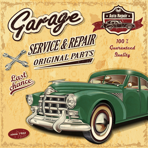 Retro auto service and repair poster vector 04 service repair poster   