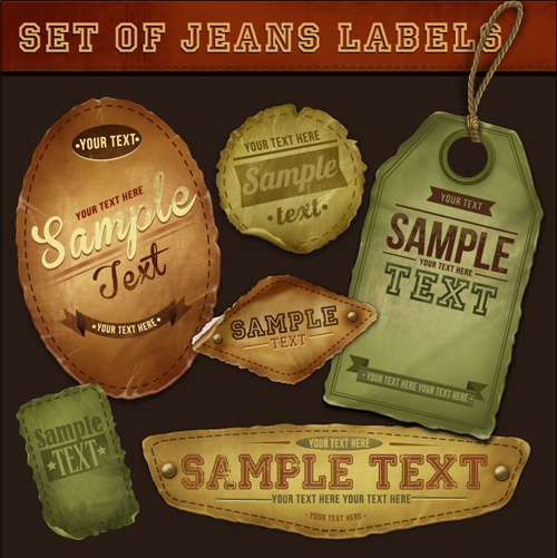 Elements of Retro Jeans Labels vector set 03 Retro font labels label jeans jean elements element   