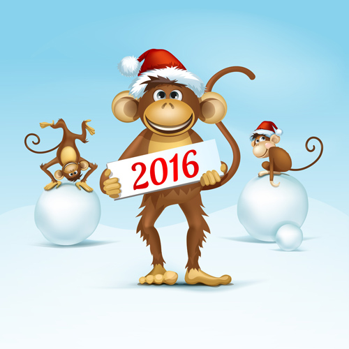 Funny monkey with 2016 new year vectors 02 year new monkey funny 2016   