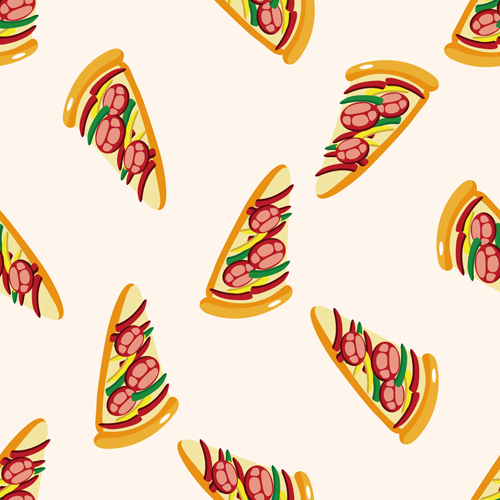 Cartoon pizza pattern seamless vectors 01   