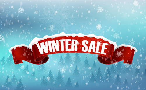 Winter sale background with red ribbon vector winter sale ribbon background   