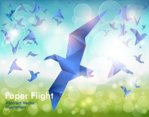 Set of Flight Origami birds vector Illustration 04 origami illustration flight birds bird   