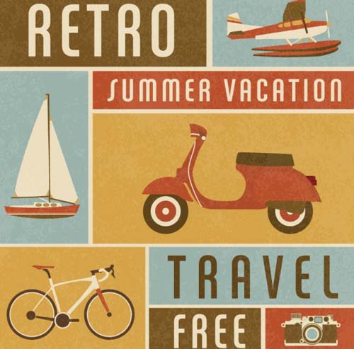 Retro travel posters vectors material travel Retro font posters material   