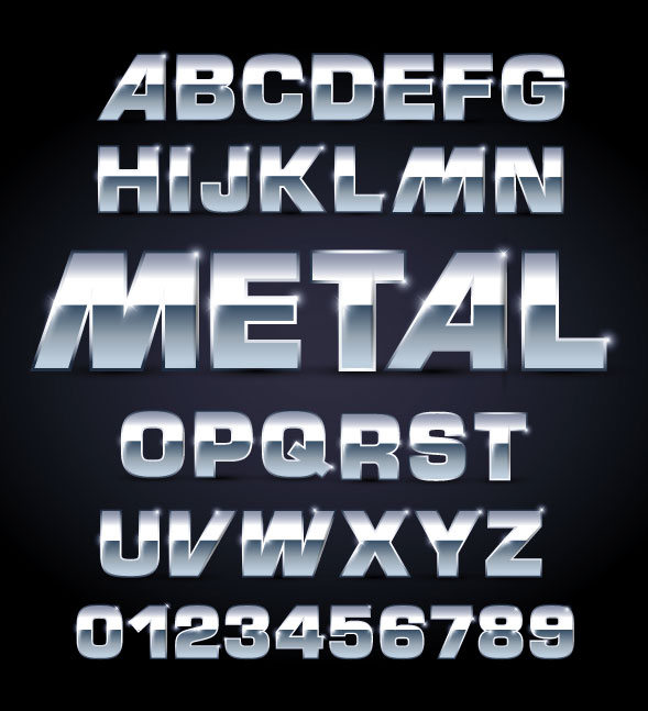 Shiny Metal Letters and numbers vector set 01 shiny numbers number metal letter   