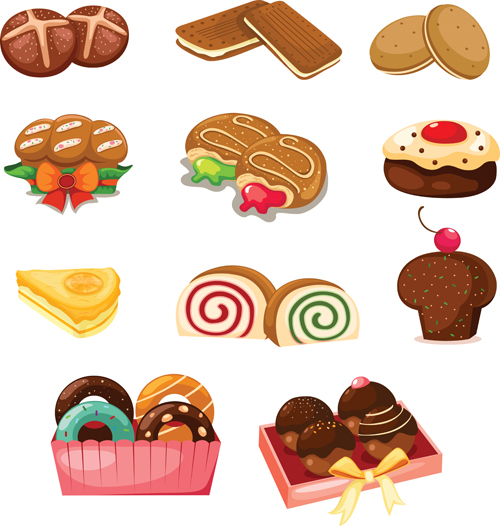 Biscuits and cakes set vector cakes biscuits   