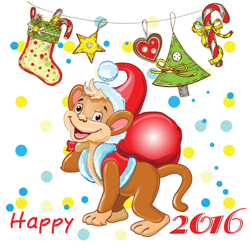 Funny monkey with 2016 new year vectors 04 year new monkey funny 2016   