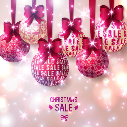 Pink christmas ball with christmas sale background vector   