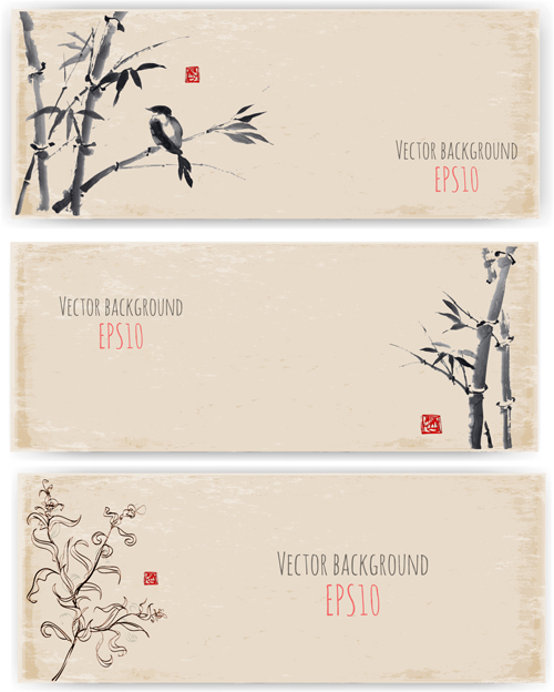 Water Ink bamboo banner vector 01 water ink banner bamboo   