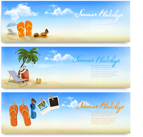 Summer holiday travel time vector banner summer holiday banner   