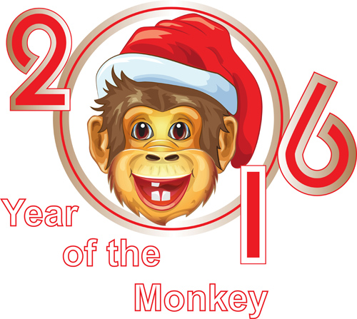 Funny monkey with 2016 new year vectors 05 year new monkey funny 2016   