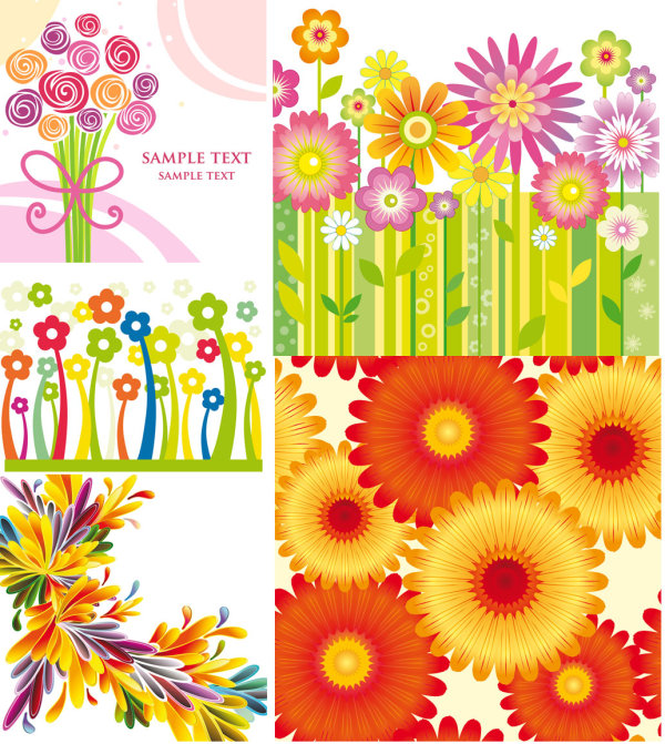 Colorful flowers background vector art lovely background grass flowers and leaves flowers colorful flowers   