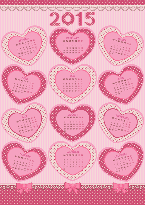 Pink heart calendar 2015 vector pink calendar 2015   