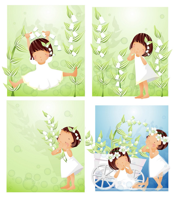 Elements of main girl white flowers 03 Vector white main girl flowers   