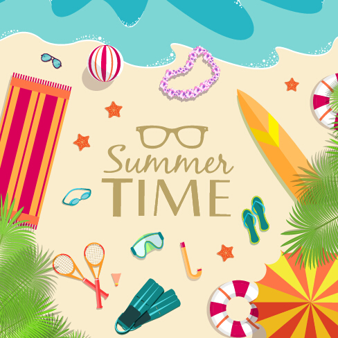 Summer travel elements set vector background 01 Vector Background summer elements element background   