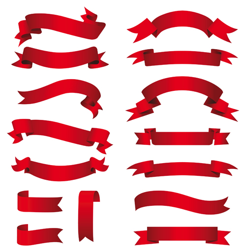 Simply red ribbon vector banners set 02 Simply ribbon red banners   