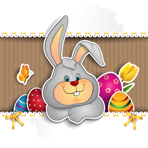 Cute rabbit with easter background vector 02 Cute rabbit with easter background vector 02