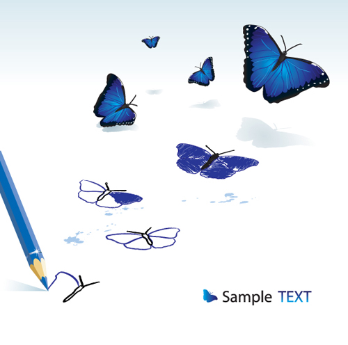 Vivid butterfly with pencil design vector vivid pencil butterfly   