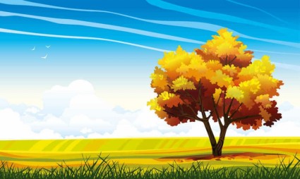 Cartoon natural landscapes beautiful vector 01 trees landscapes cartoon   