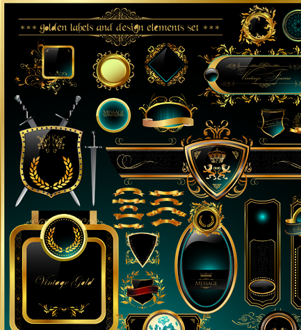 Set of Royal gold banner and luxury label vector 02 royal luxury label gold   