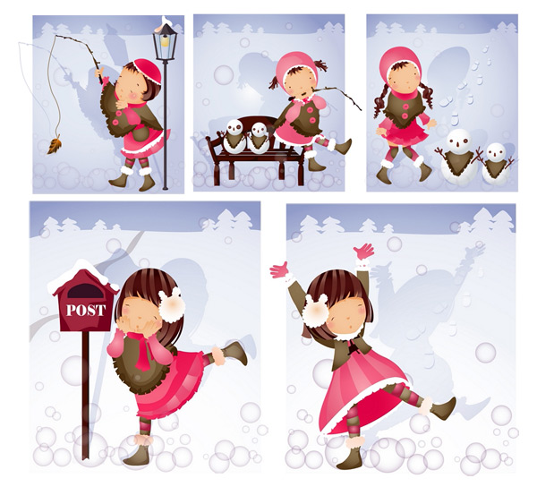 Elements of girl Snowman style Vector style snowman girl   