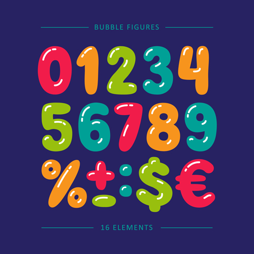 Bubble numbers and symbols cartoon vector   