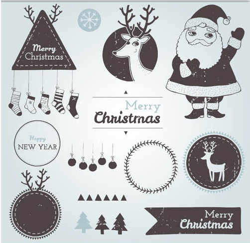 Christmas labels with baubles vintage vector labels elements decoration christmas baubles   