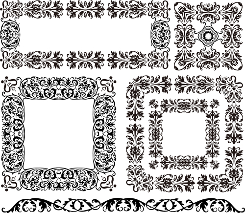 Black floral border with frames vector material vector material material frames floral border black   