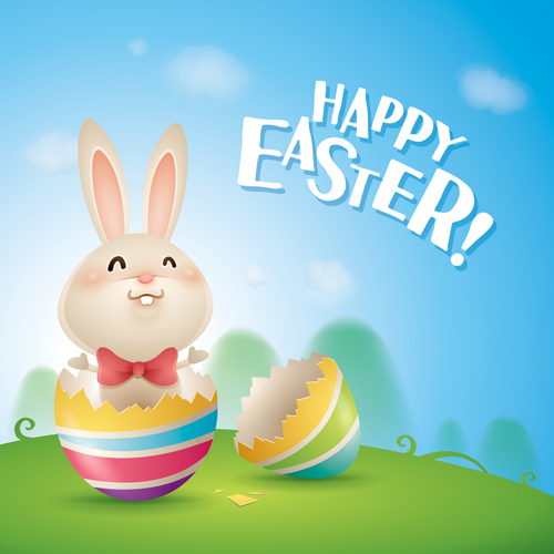 Cute rabbit with easter background vector 01 rabbit easter cute background   