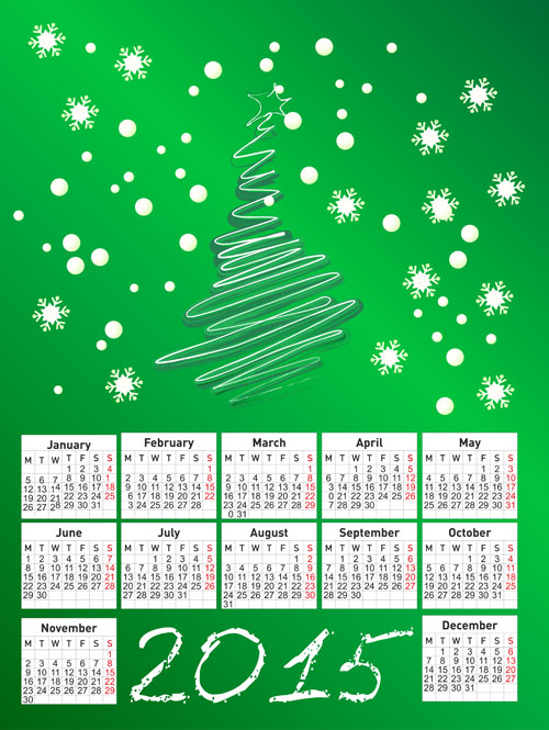 Green christmas style 2015 calendar vector green christmas calendar 2015   