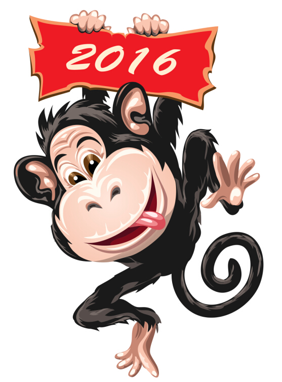 Funny monkey with 2016 new year vectors 01 year new monkey funny 2016   