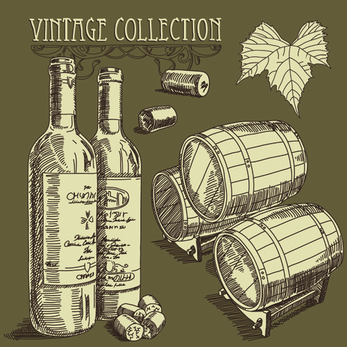 Retro hand drawn wine elements vector collection 03 hand drawn elements collection   