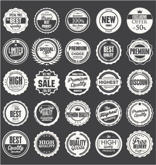 Black with white premium quality labels vector 01   