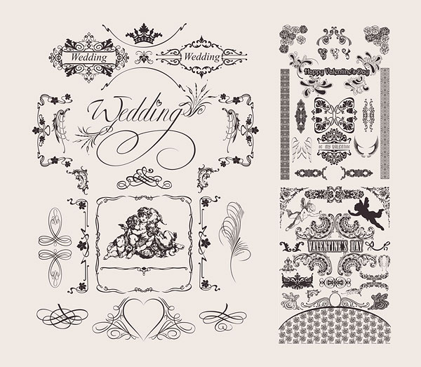 Married floral Border vector wedding pattern lace   