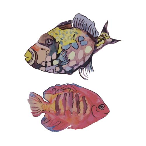 Hand drawn marine fish watercolor vector 01 watercolor marine hand drawn fish   